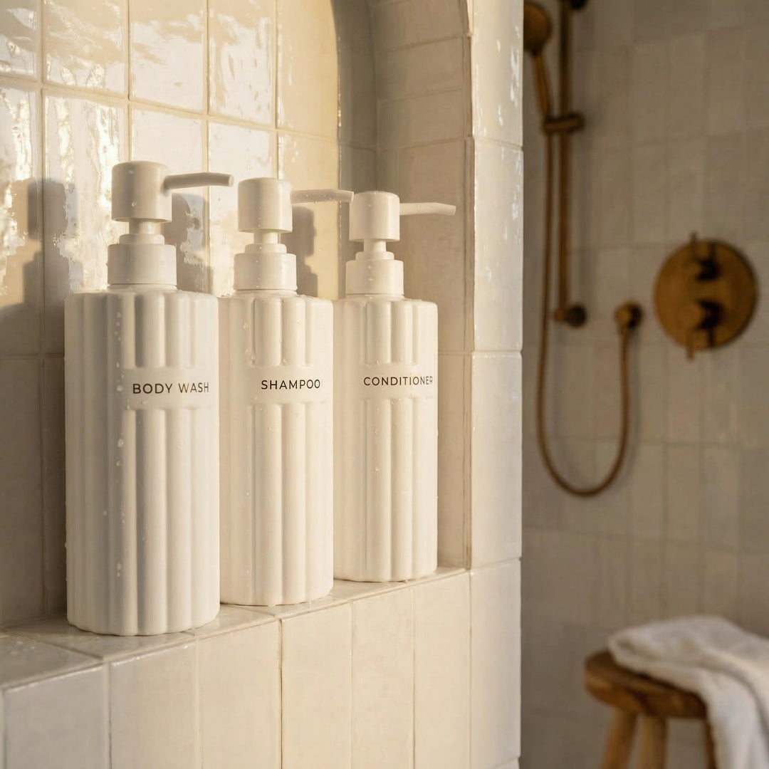 Stilvoller Shampoo- und Spülungsspender-Set mit 3 Stück – Moderne Duschseifenflaschen mit Pumpe und