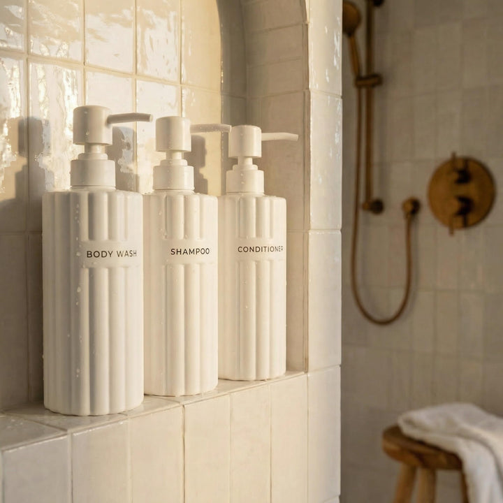Stilvoller Shampoo- und Spülungsspender-Set mit 3 Stück – Moderne Duschseifenflaschen mit Pumpe und