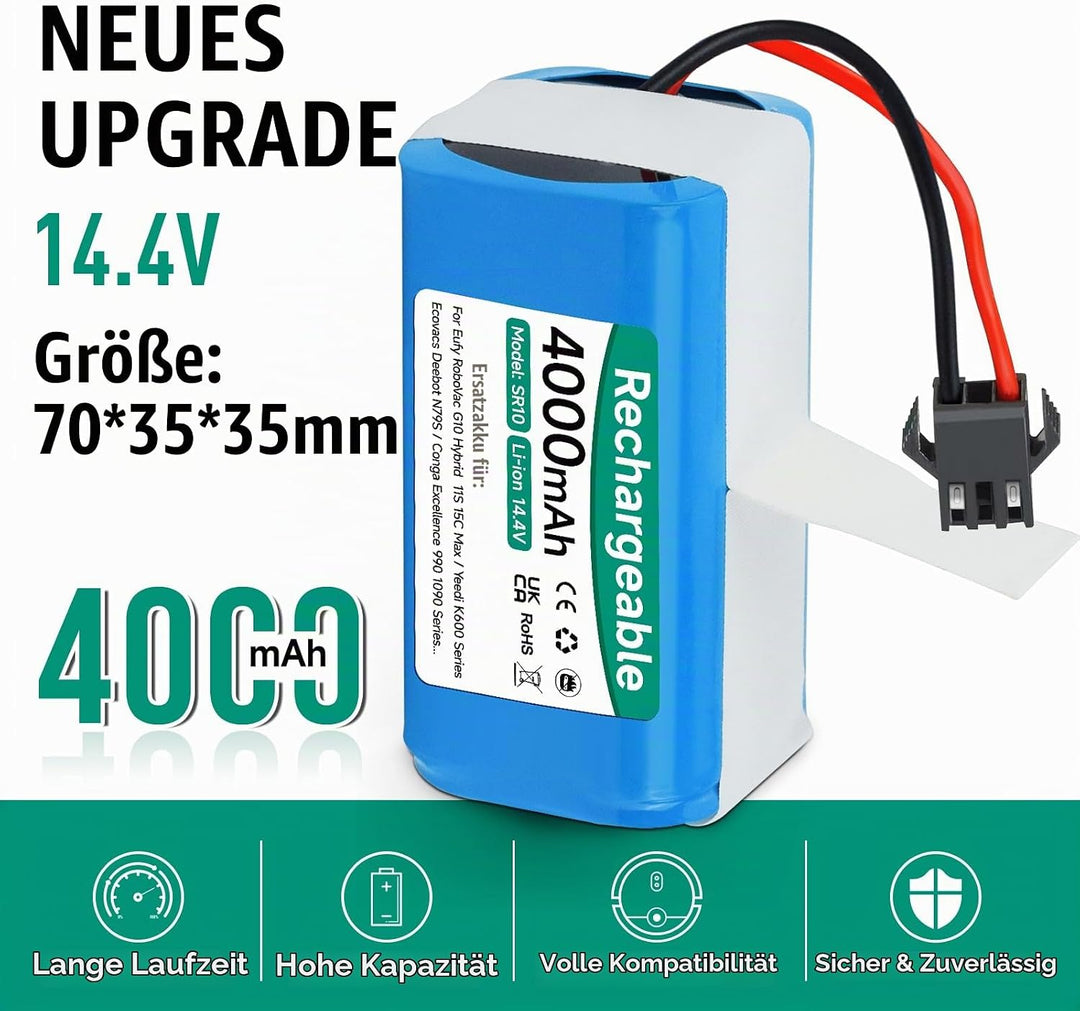 Mspalocell 4000mAh 14,4V Ersatzakku Kompatibel mit Venga RVC 3000,LEFANT T700/M210P/M1,Tesvor X500/S