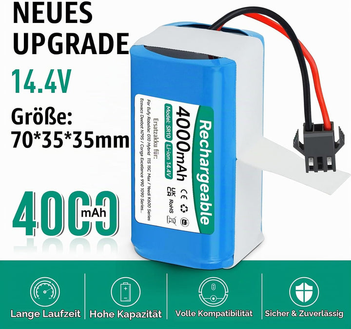 Mspalocell 4000mAh 14,4V Ersatzakku Kompatibel mit Venga RVC 3000,LEFANT T700/M210P/M1,Tesvor X500/S
