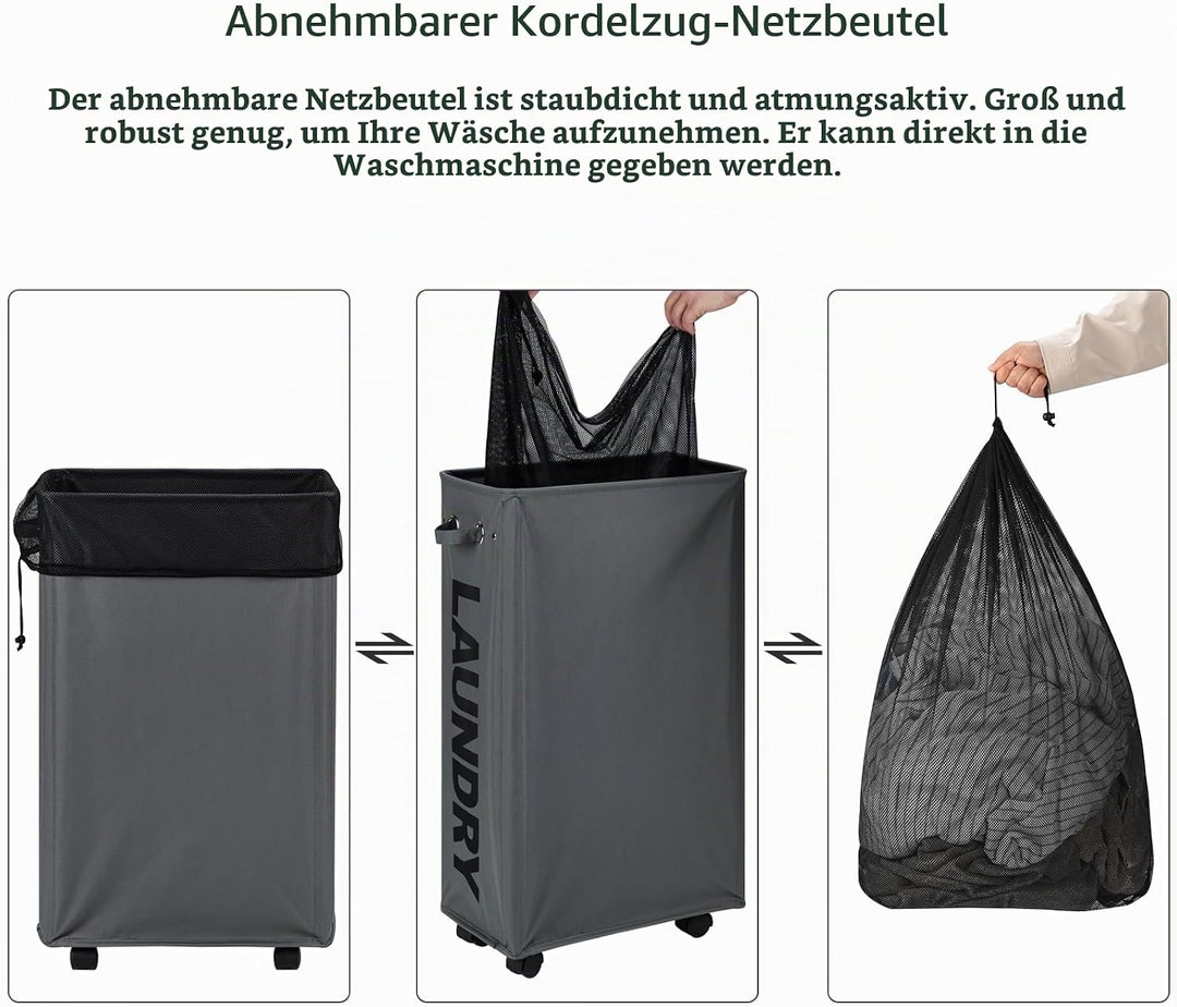 DOKEHOM 29-Inches Grossen Faltbare Wäschekörbe mit Rad, Zusammenklappbaren Wäschesäcke, Kleider Tasc