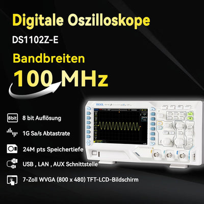 RIGOL DS1102Z-E Digitaloszilloskop, 2 Kanäle, 100MHz, 1Gsa/s, 24Mpts, 30000wfms/s, freie Trigger und