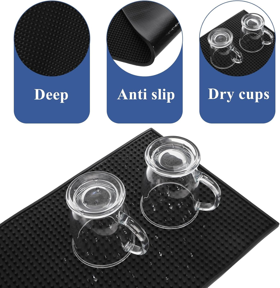 Tebery 4 Stück 30x15cm Gummi Bar Mats, 12" X 6" Schwarz Bar Service Spill Mat Trocknen Matte, 4