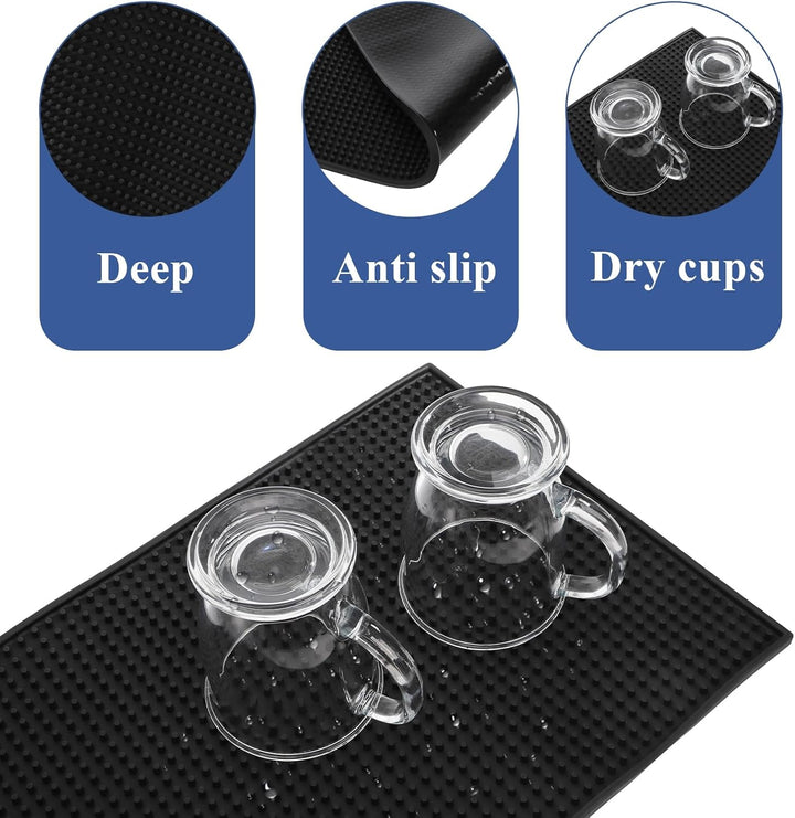 Tebery 4 Stück 30x15cm Gummi Bar Mats, 12" X 6" Schwarz Bar Service Spill Mat Trocknen Matte, 4
