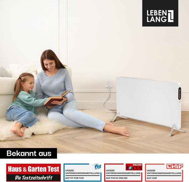 LEBENLANG Heizkörper Elektroheizung Energiesparend - Inkl. WiFi &amp; APP, Fernbedienung I Stand &amp; Wandm