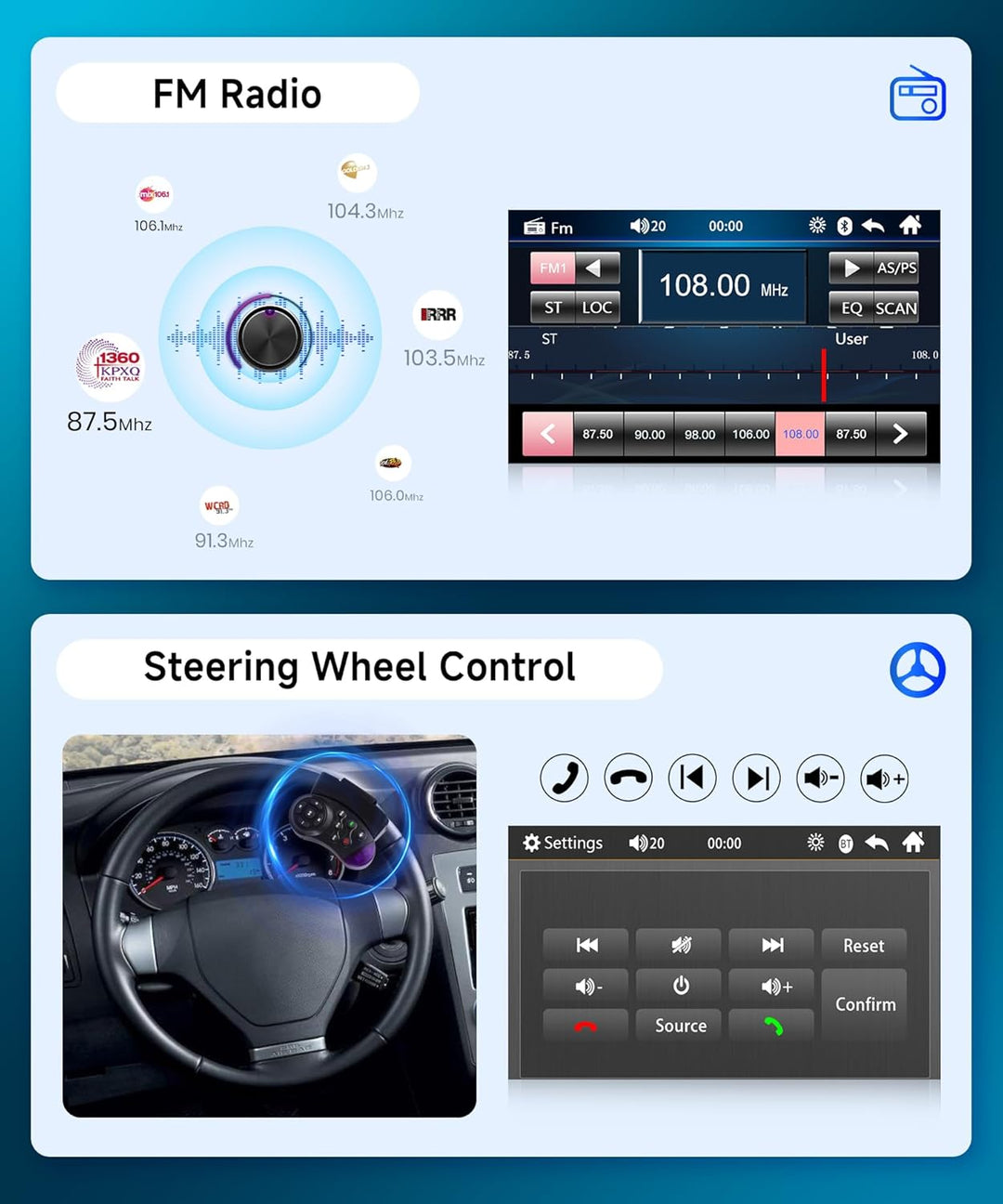 Podofo 2 Din Autoradio Bluetooth mit Bildschirm 7'' Mirror Link Für IOS/Android Bluetooth Freisprech