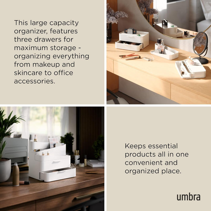 Umbra Glam Kosmetik Organizer, Modulare Aufbewahrungsbox mit 3 Schubladen und entnehmbaren Trennwänd