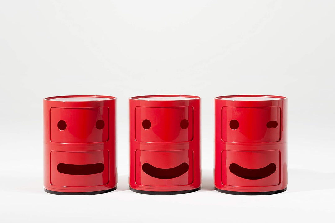 Kartell Componibili Container zwinkernd, Kunststoff, Rot, 32 x 32 x 40 cm 2-fächer Smile Rot Zwinker
