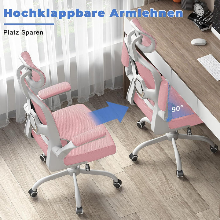 naspaluro Ergonomischer Bürostuhl: Schreibtischstuhl mit C-förmiger Lordosenstütze,Verstellbarer Kop