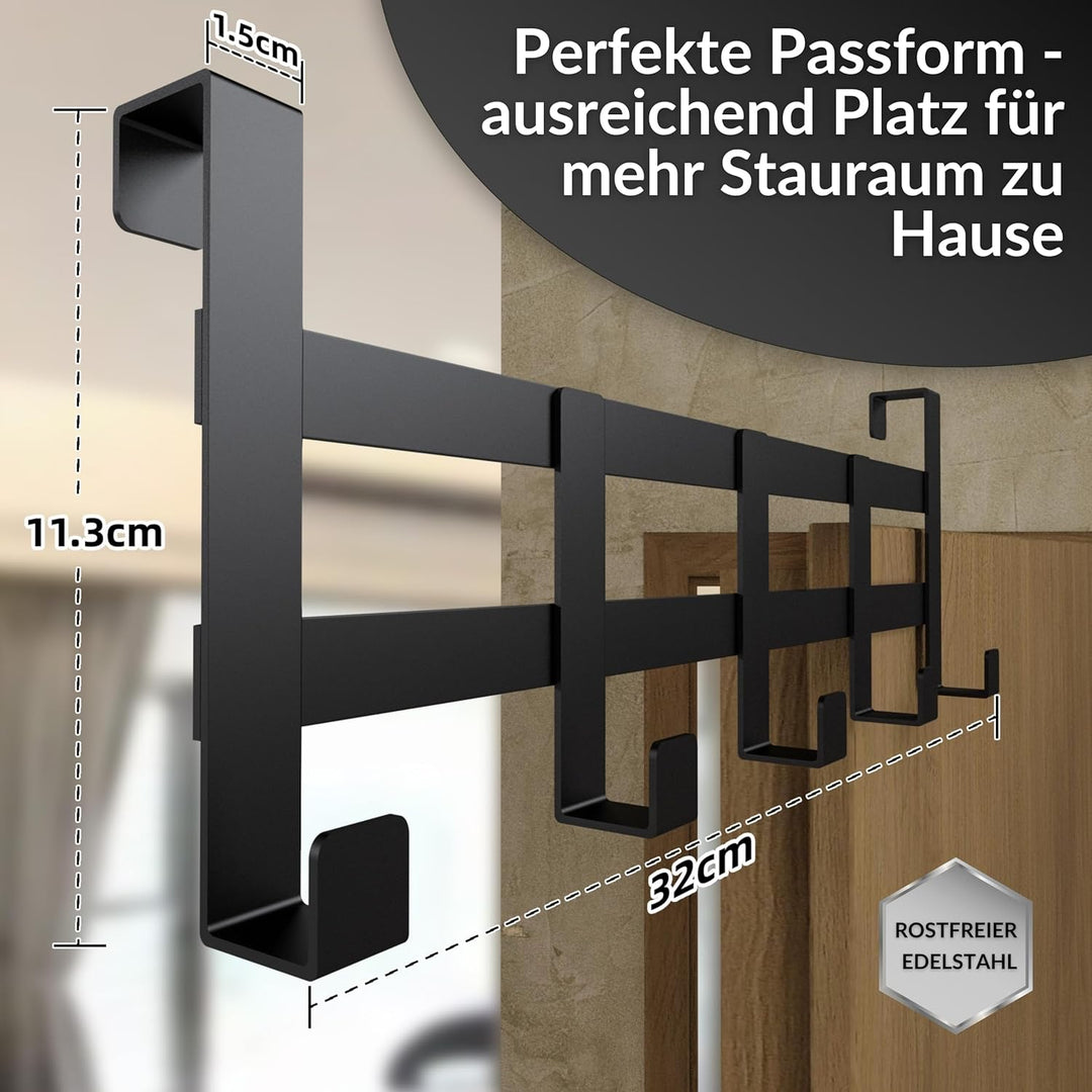 DEKAZIA® Türgarderobe Schwarz zum Einhängen - Bunte Türhakenleiste für Kinderzimmer, Garderobenhaken