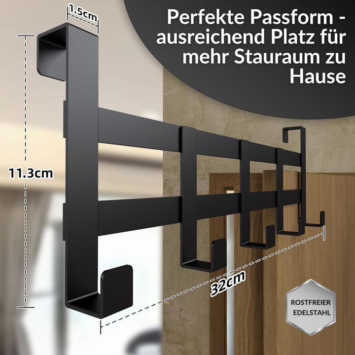 DEKAZIA® Türgarderobe Schwarz zum Einhängen - Bunte Türhakenleiste für Kinderzimmer, Garderobenhaken