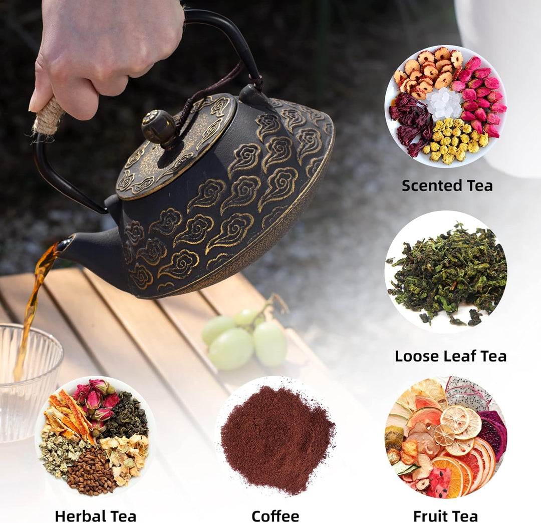 MILVBUSISS Gusseisen Teekanne, Japanische Teekanne mit Infuser für Loses Blatt, 800ml Teekessel für