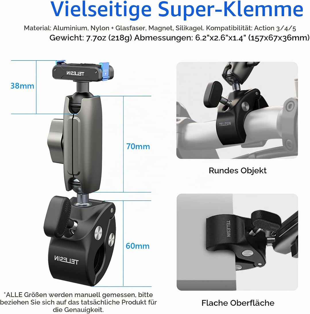 Super-Klemmhalterung Fahrrad-/Motorradhalterung für DJI Osmo 360/Action 5 Pro/4/3/Pocket 3 | Magneti