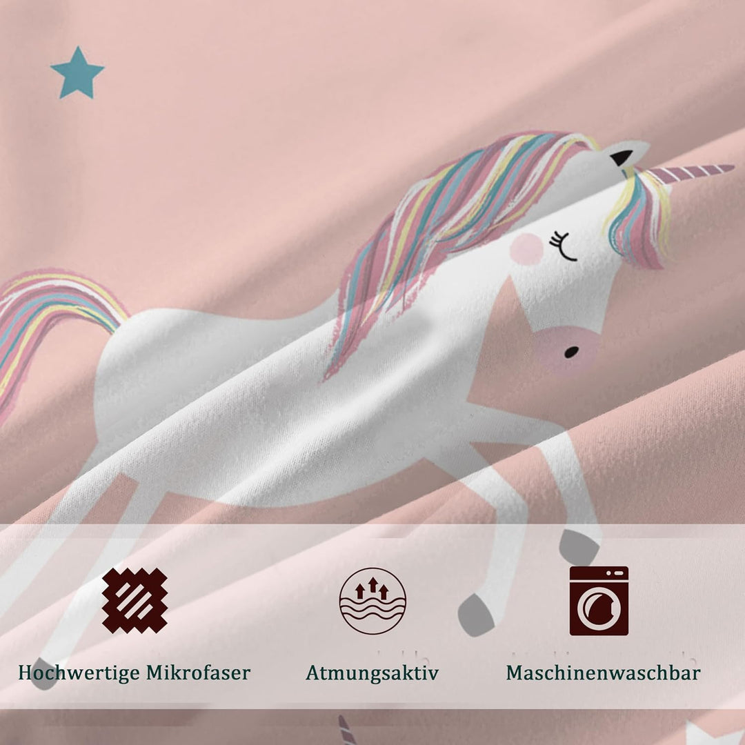 DJDEA Einhorn Bettwäsche Kinder 135x200 Mädchen Weich Mikrofaser,Einhorn Motiv Kinderbettwäsche mit