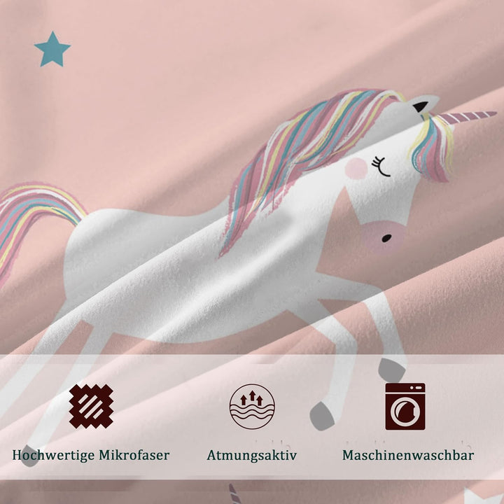 DJDEA Einhorn Bettwäsche Kinder 135x200 Mädchen Weich Mikrofaser,Einhorn Motiv Kinderbettwäsche mit