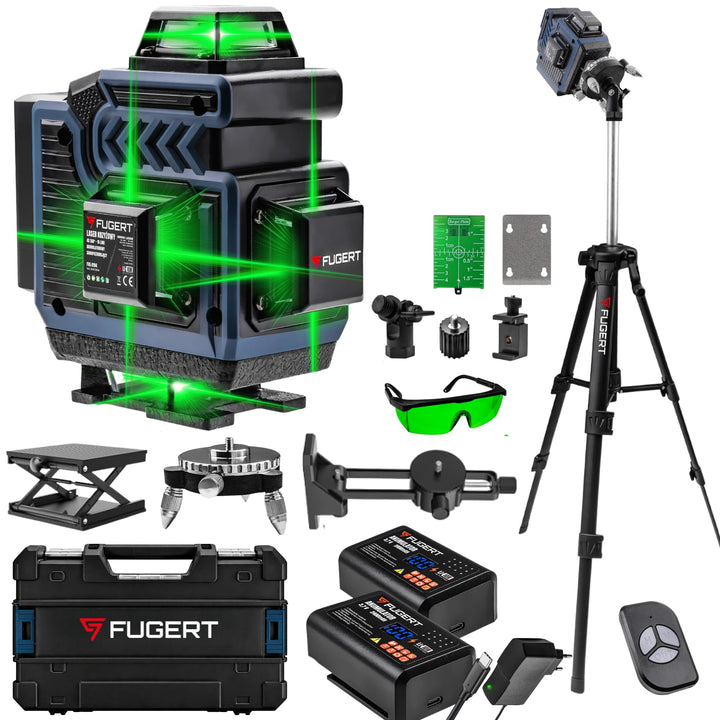 Kreuzlinienlaser 4D 360° 16 Linien Grün Selbstnivellierend | Fugert Kreuzlinienlaser Mit Stativ | 60