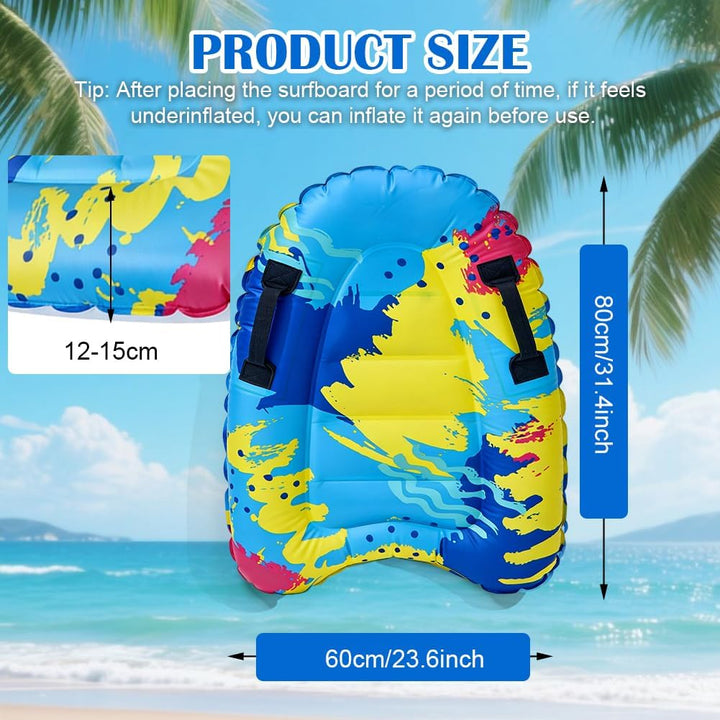 Aufblasbares Bodyboard für Kinder & Erwachsene, 75x65 cm, Tragbar & Faltbar mit 2 Griffen, PVC Surfb