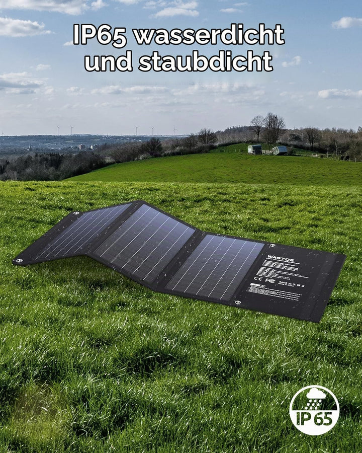 30W Solarpanel Faltbares, WASTDE Tragbar Solarladegerät ETFE mit DC30V, QC3.0 USB-A/USB-C Anschlüsse