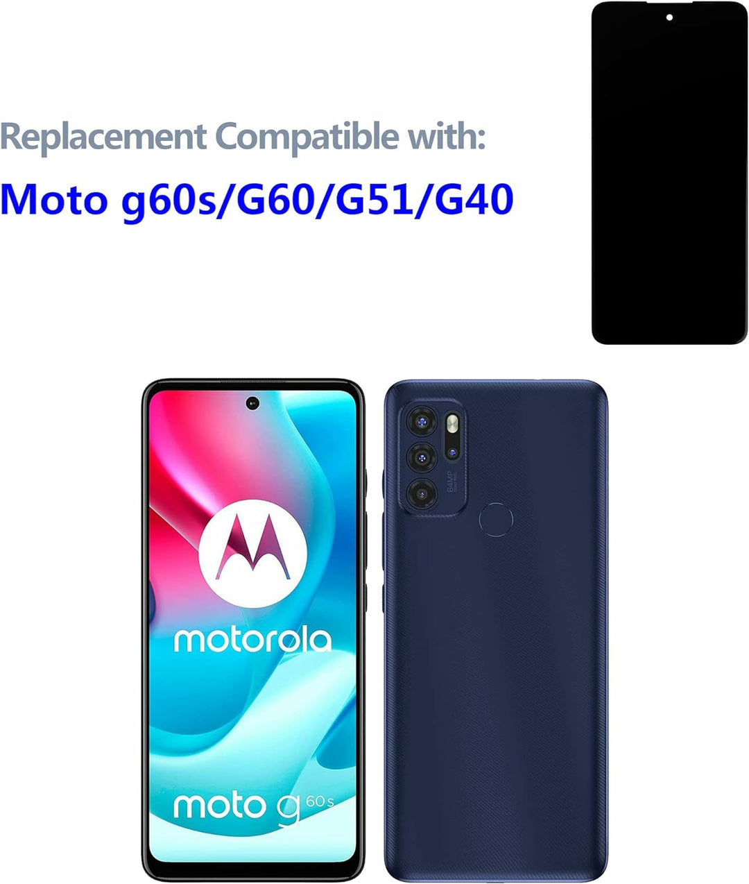 swark LCD Display Kompatibel mit Moto G60S & G60 & G51 & G40 Fusion (Schwarz ohne Rahmen) Touchscree
