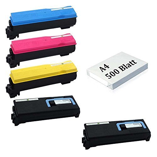 (5er Set Kyocera TK560 (2xBK+C+M+Y) Toner + A4 500 Blatt) • 5X Kompatibel Toner für Kyocera TK-560 F