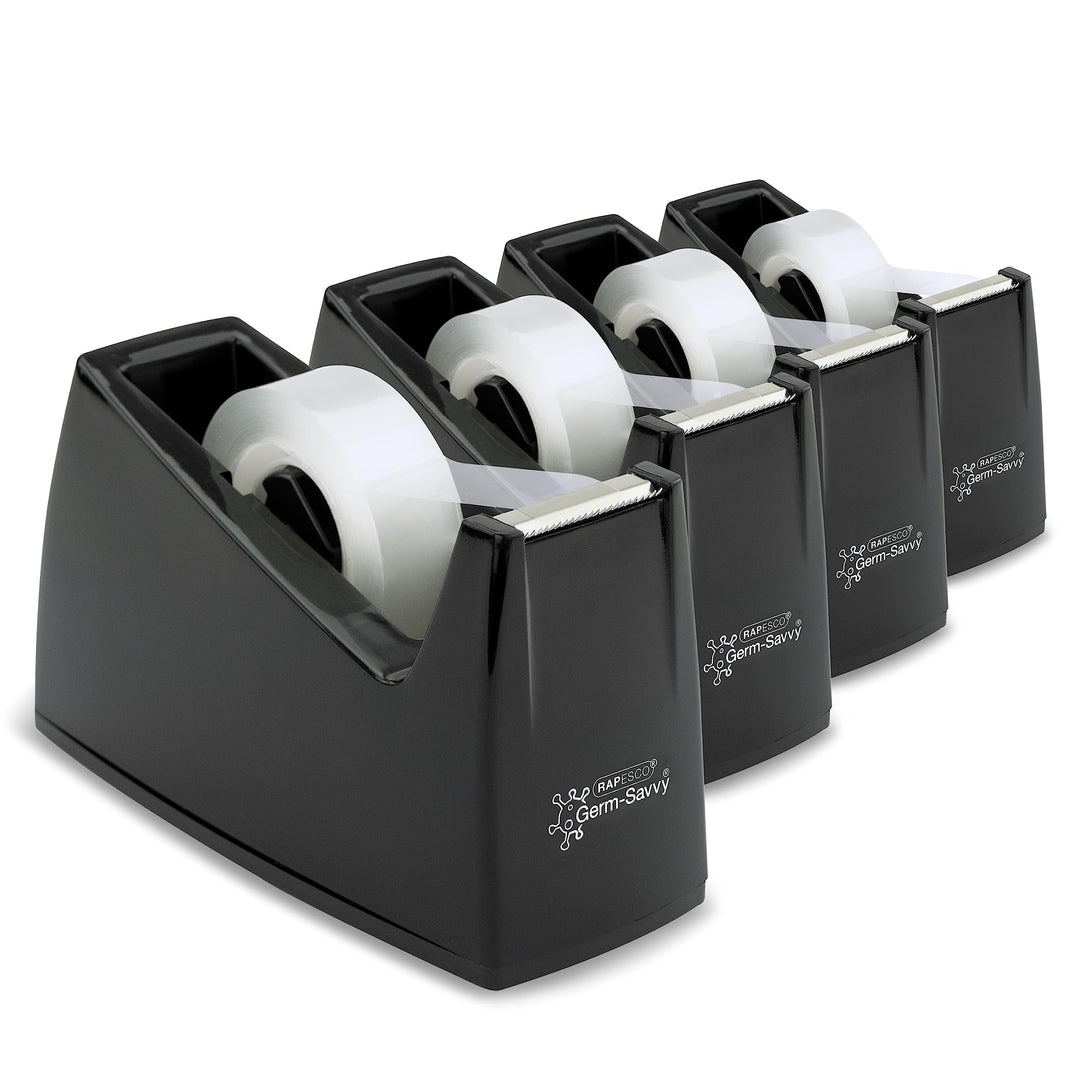 Rapesco 1741 Business Pack: 4 Germ-Savvy Antibakterielle 300 Klebebandabroller und 4 Transparente Kl