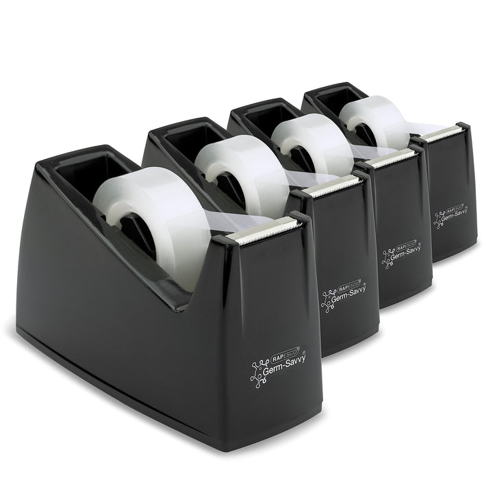Rapesco 1741 Business Pack: 4 Germ-Savvy Antibakterielle 300 Klebebandabroller und 4 Transparente Kl