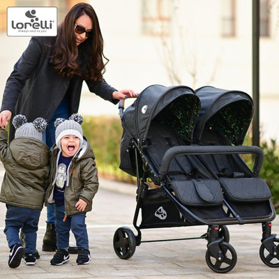 Lorelli Zwillingskinderwagen Duo, Zwillingsbuggy klein faltbar für 2 Kinder, sehr leicht, Zwillingsw