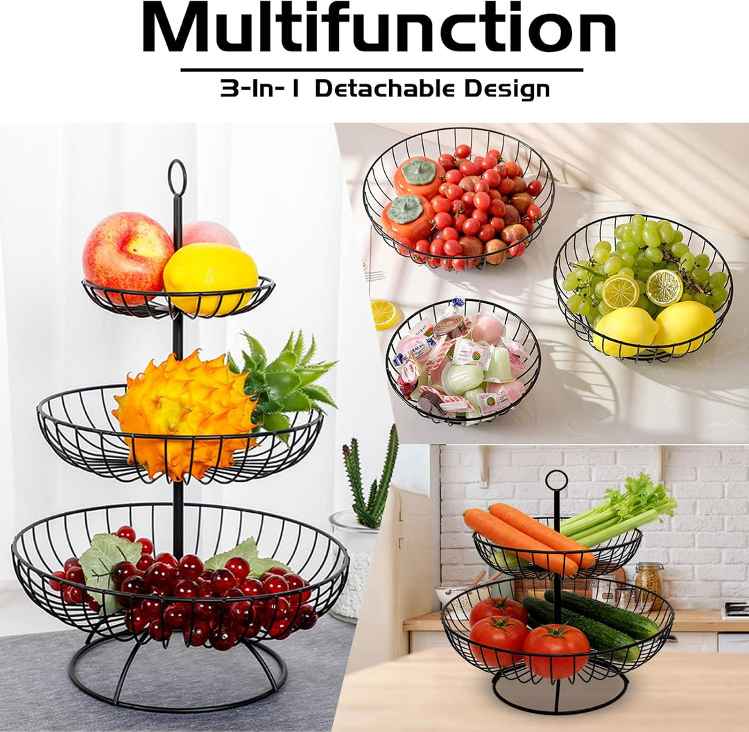 Obst Etagere 3 Stöckig, Obstkorb Etagere Metall, Stabil Obstschale Snackbar Obst und Gemüse Aufbewah