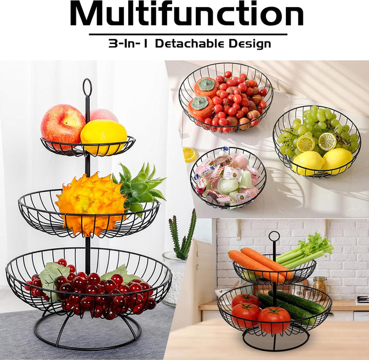 Obst Etagere 3 Stöckig, Obstkorb Etagere Metall, Stabil Obstschale Snackbar Obst und Gemüse Aufbewah