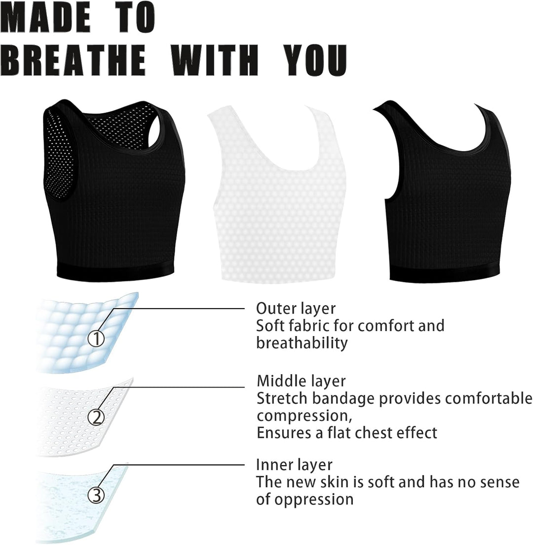 XUJI Transgender FTM Trans Atmungsaktive Halb Brust binder S Schwarz, S Schwarz