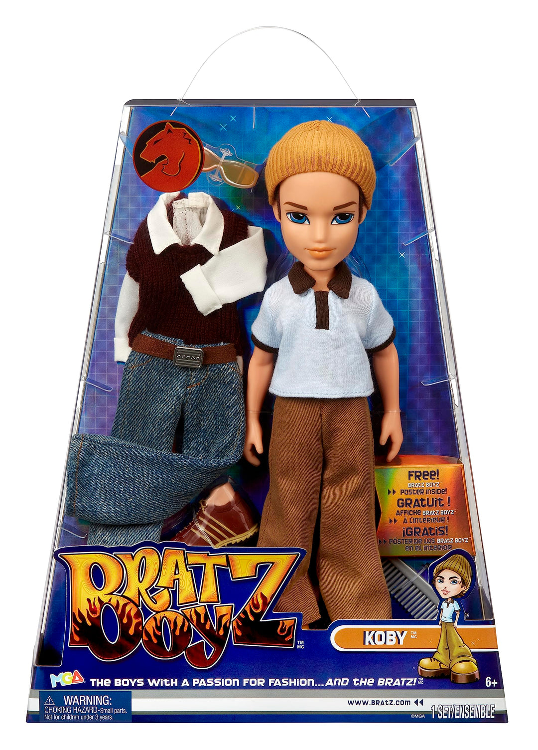 Bratz Original Modepuppe Koby - Boyz Series 3 - Jungen Puppe, 2 Outfits und Poster - Für Sammler und