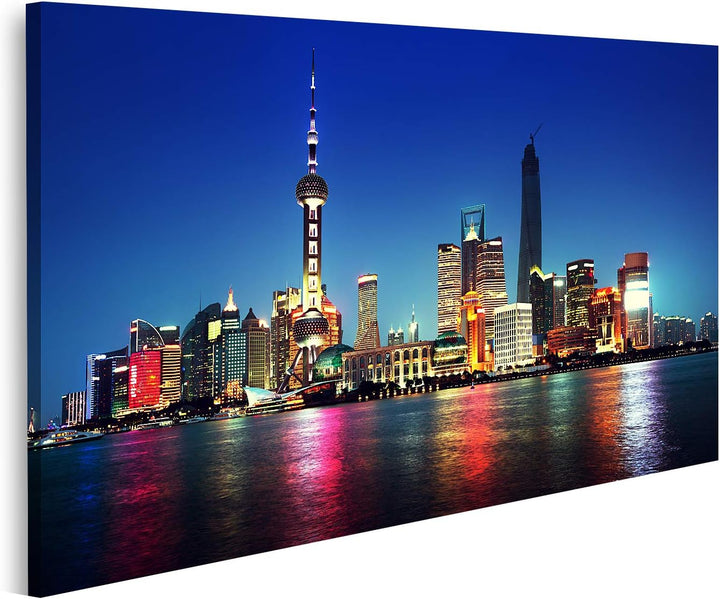 islandburner Bild auf Leinwand Shanghai Neonlichter Nacht China Bilder Wandbilder Poster Leinwand 10