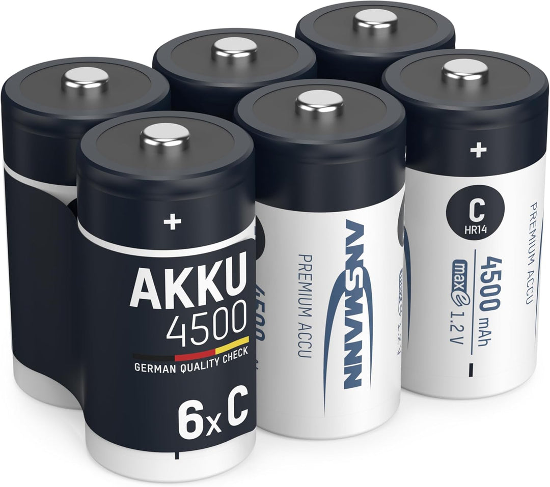 ANSMANN Akku C 4500 mAh NiMH 1,2 V (6 Stück) - Baby C Batterien wiederaufladbar, hohe Kapazität & ma