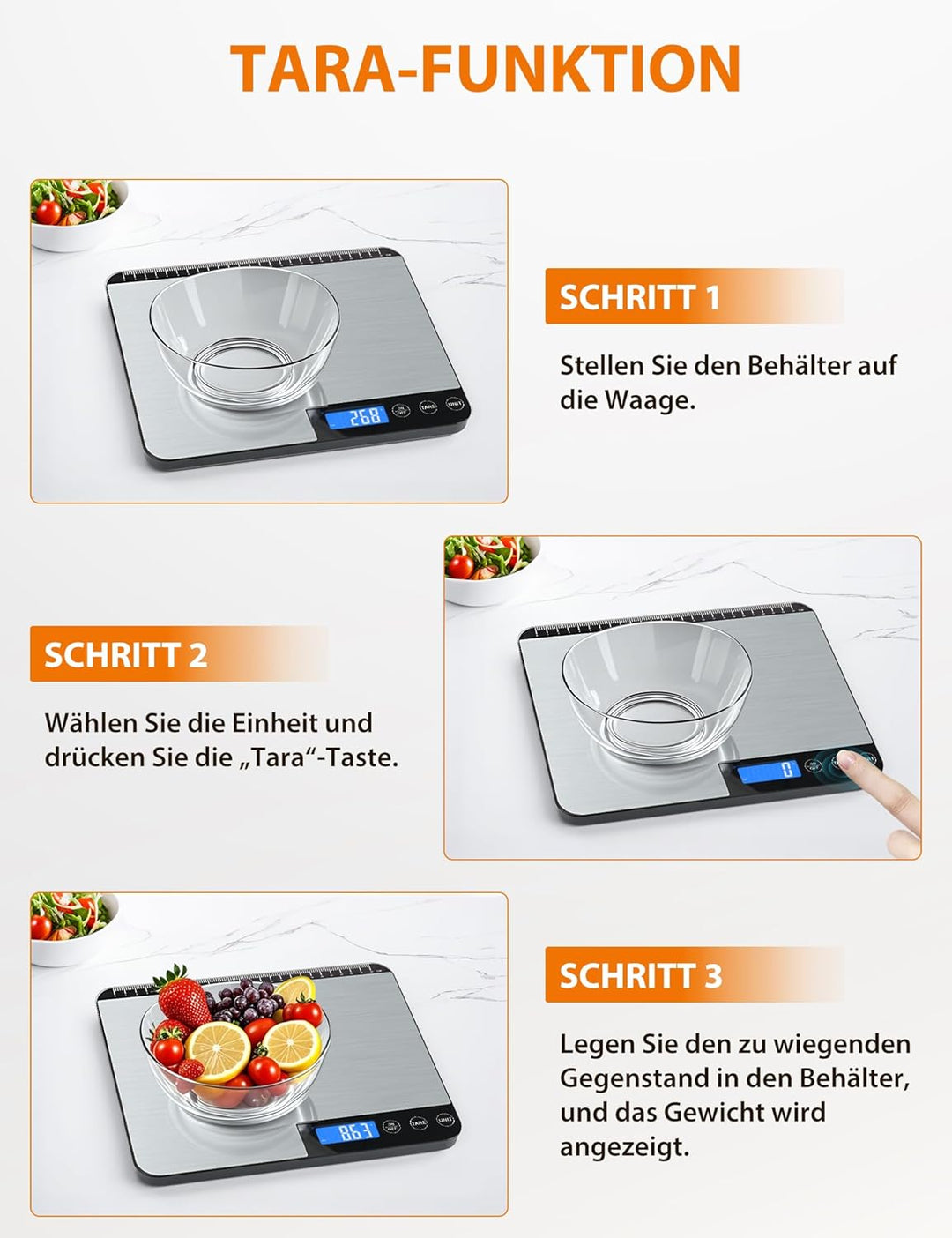 Küchenwaage Digital 20KG,Grosser Wiegefläche Digitalwaage mit Lineal,Professionelle Electronische Wa