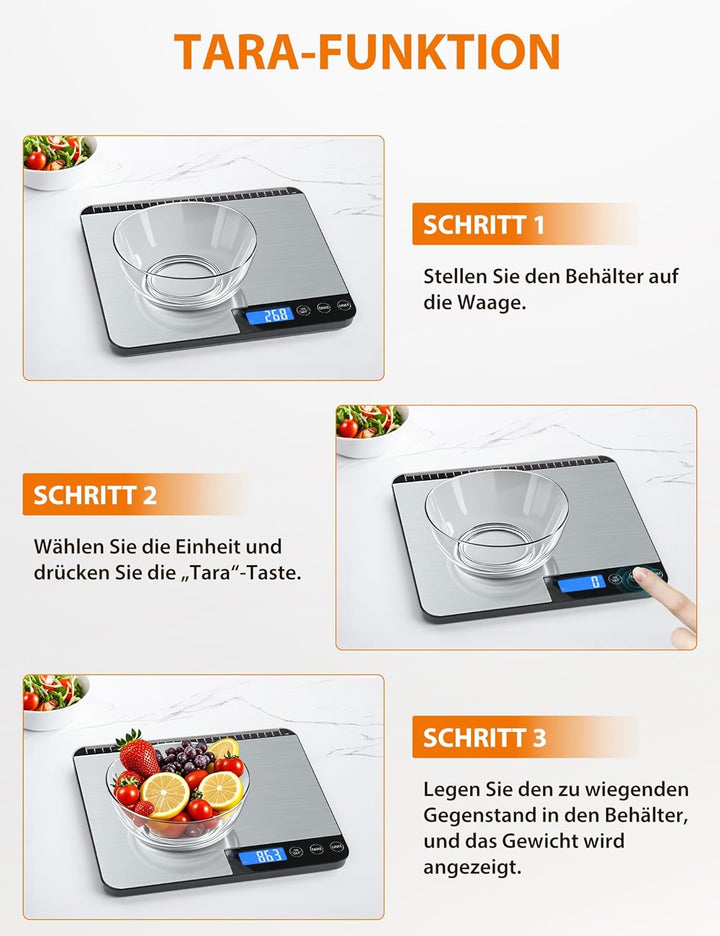 Küchenwaage Digital 20KG,Grosser Wiegefläche Digitalwaage mit Lineal,Professionelle Electronische Wa
