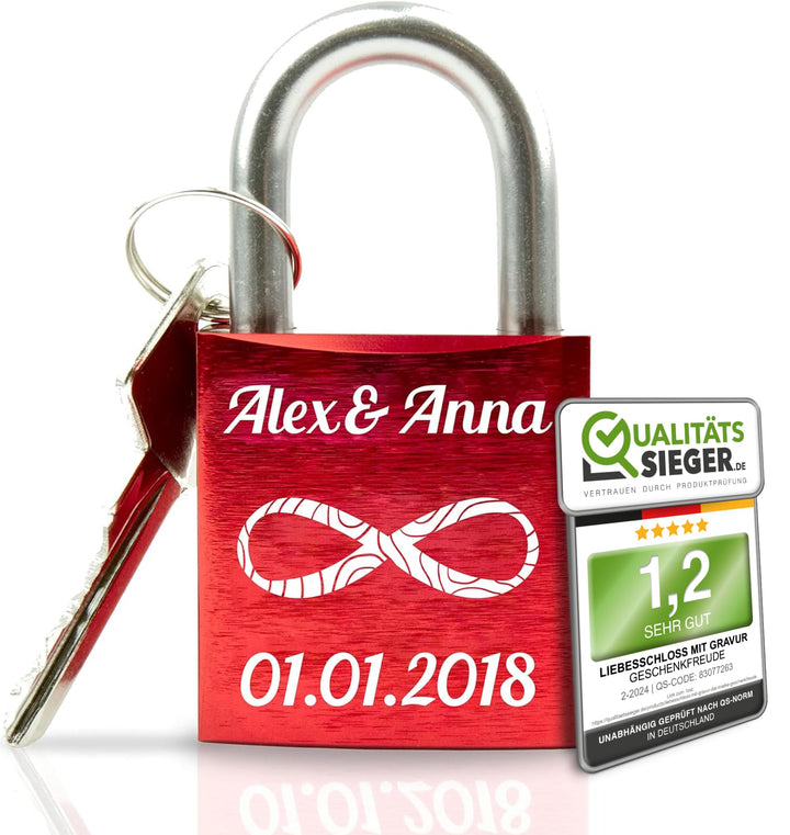 Geschenkfreude Liebesschloss mit Gravur und Schlüssel/Dein einzigartiges Liebes Schloss mit Gravur -