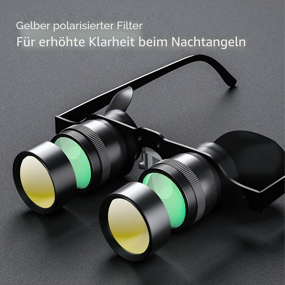 Freihändige Fernglasbrille, Optisches Glas mit 10-fachem Zoom und 3 Farbfiltern, Opernglas für Angel