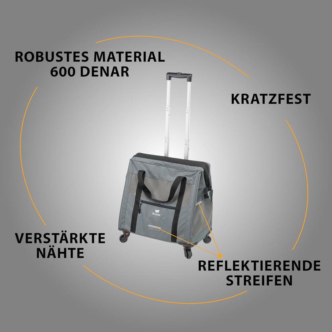Ferplast Hundebox Voyager Trolley, Transportbox Katze, Hundetasche, ausziehbarer Griff, verstellbare