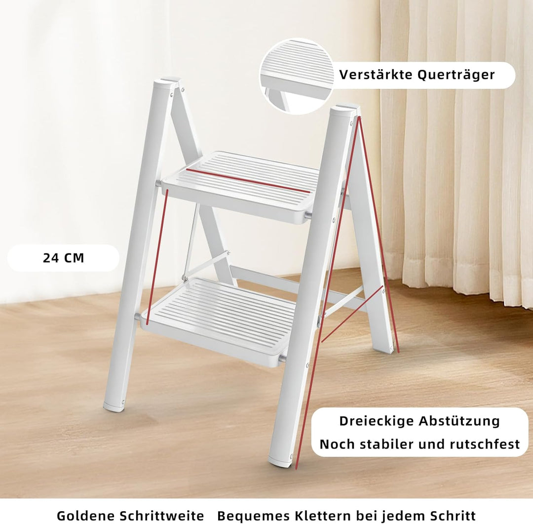 Trittleiter Klappleiter 2 Stufen Klappleiter mit 150 kg Tragkraft – Sichere & stabile Haushaltsleite
