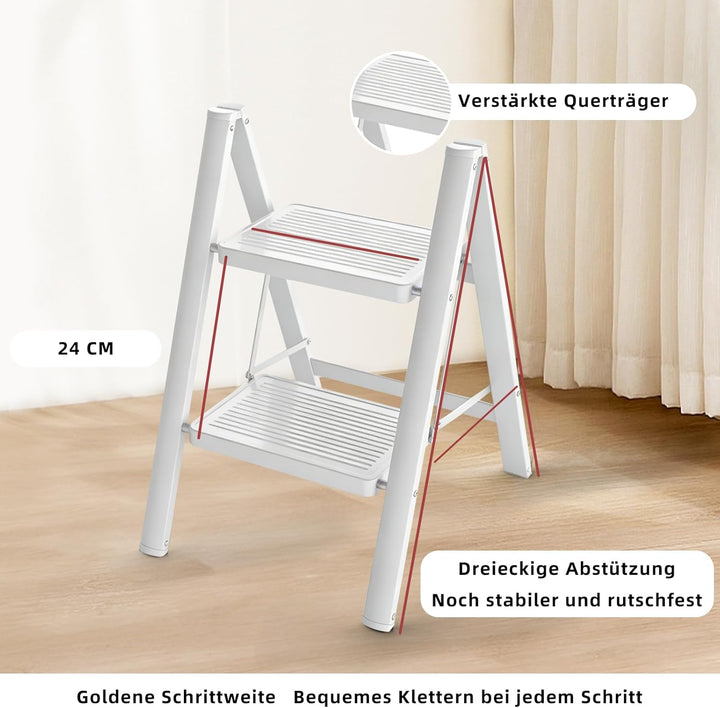 Trittleiter Klappleiter 2 Stufen Klappleiter mit 150 kg Tragkraft – Sichere & stabile Haushaltsleite