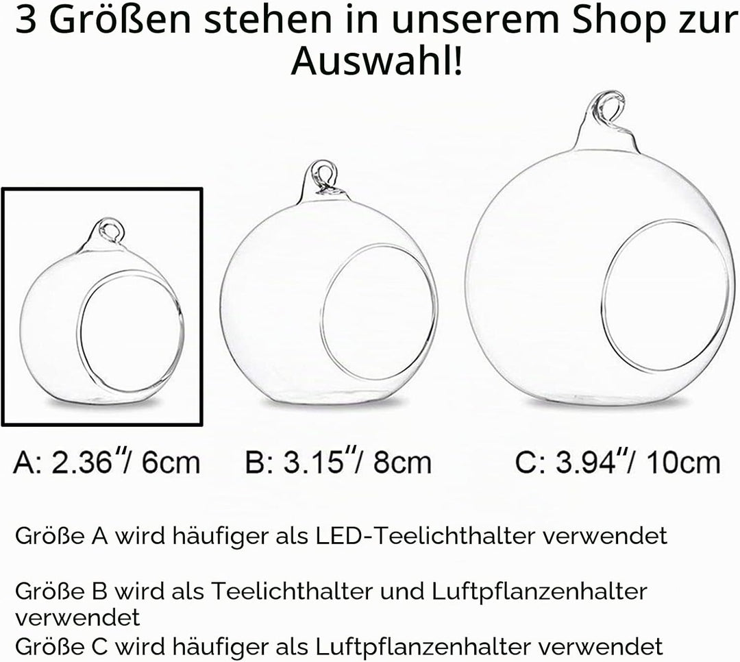NUPTIO 12 Stück Hängende Teelichthalter Mini Glaskerzenhalter 6cm Durchmesser Kugeln Globus Garten O