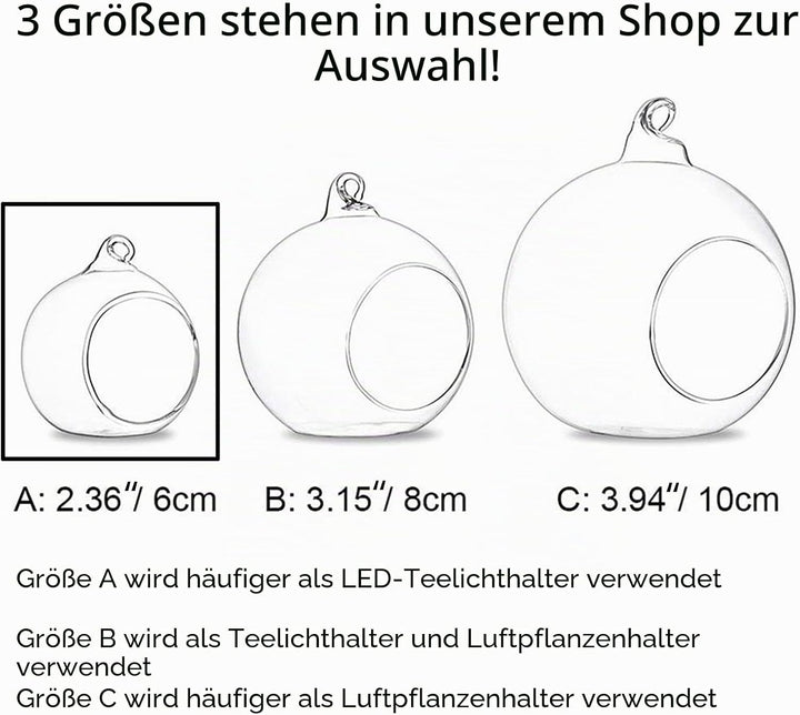 NUPTIO 12 Stück Hängende Teelichthalter Mini Glaskerzenhalter 6cm Durchmesser Kugeln Globus Garten O