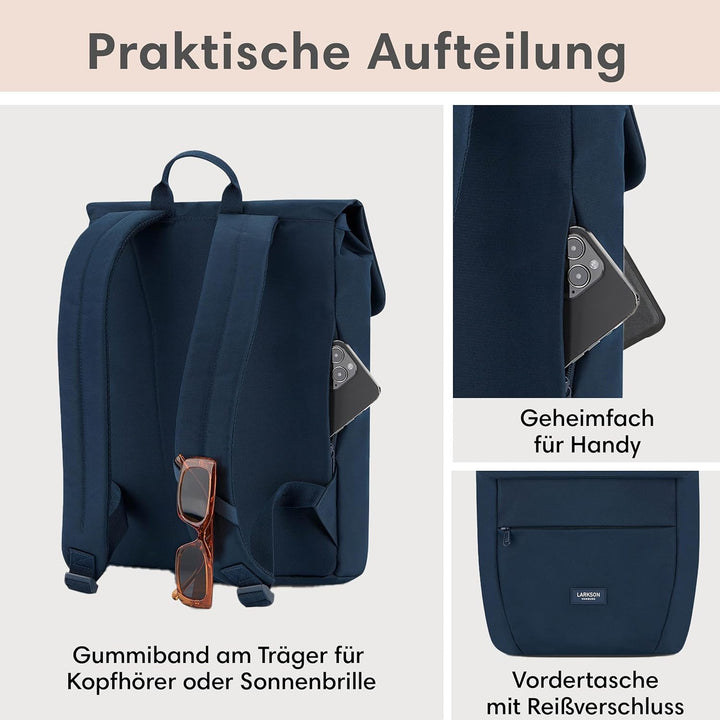 LARKSON Rucksack Damen Klein Blau - Ronja - Moderner Tagesrucksack mit Laptopfach für Uni Business C