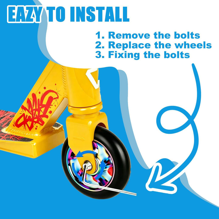 2 Stück Stunt Scooter Rollen 100 x 24mm, Ersatzräder 88A mit ABEC-9 Lagern aus Aluminium, Roller Rei
