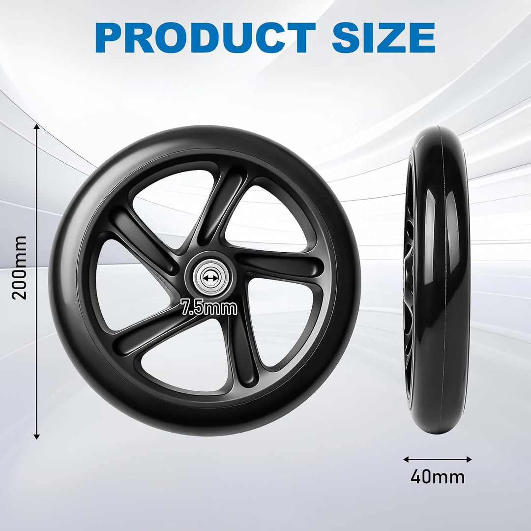 2 Stück 200mm Scooter Rollen, Scooter Ersatzräder mit ABEC-9 Lager Anti-Rutsch Roller Räder, Cityrol