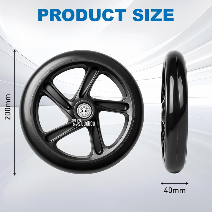 2 Stück 200mm Scooter Rollen, Scooter Ersatzräder mit ABEC-9 Lager Anti-Rutsch Roller Räder, Cityrol