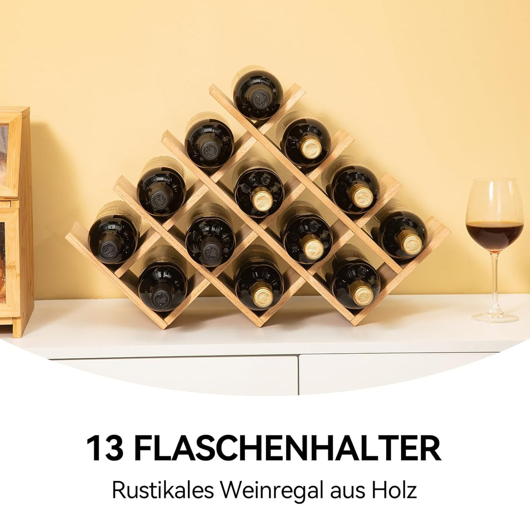 KIRIGEN hölzernes 13-Flaschen-Weinregal, 4-stufiges Holz-Wein-Displayregal, Stand- und Theken-Weinau