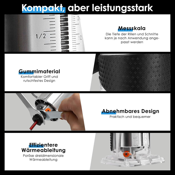 Akku Oberfräse für Makitta18V Akku für 6.35mm+8mm Spannzange,900W kantenfräseTrimmer Set mit 15 Stüc