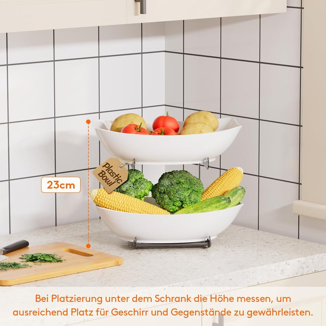 Lifewit Obst Etagere mit 2 Etagen, Obstschalen aus Kunstsoff mit Schwarzem Metallregal, Obstkorb Eta