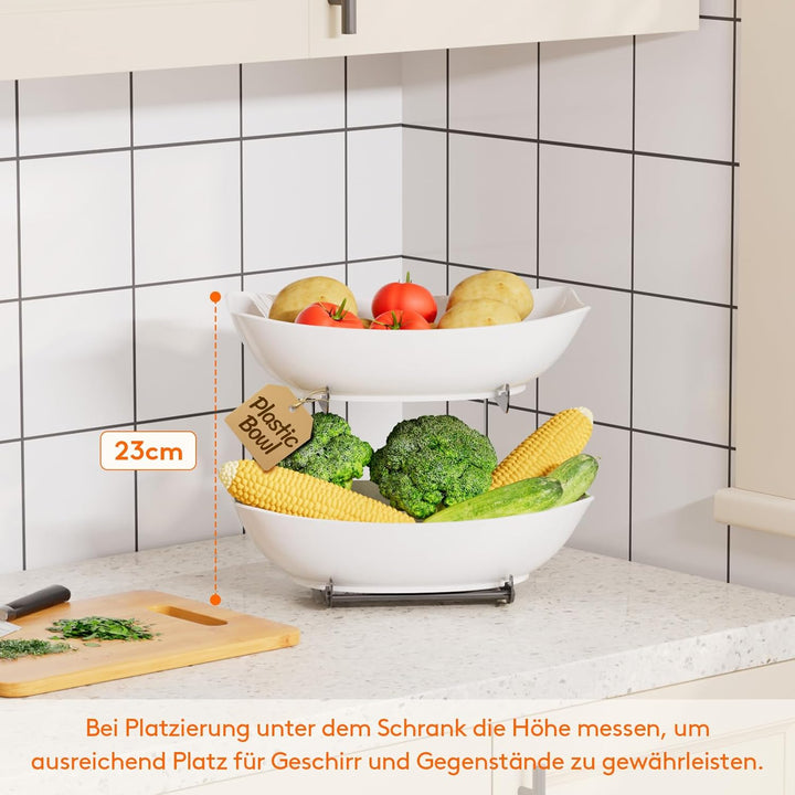 Lifewit Obst Etagere mit 2 Etagen, Obstschalen aus Kunstsoff mit Schwarzem Metallregal, Obstkorb Eta